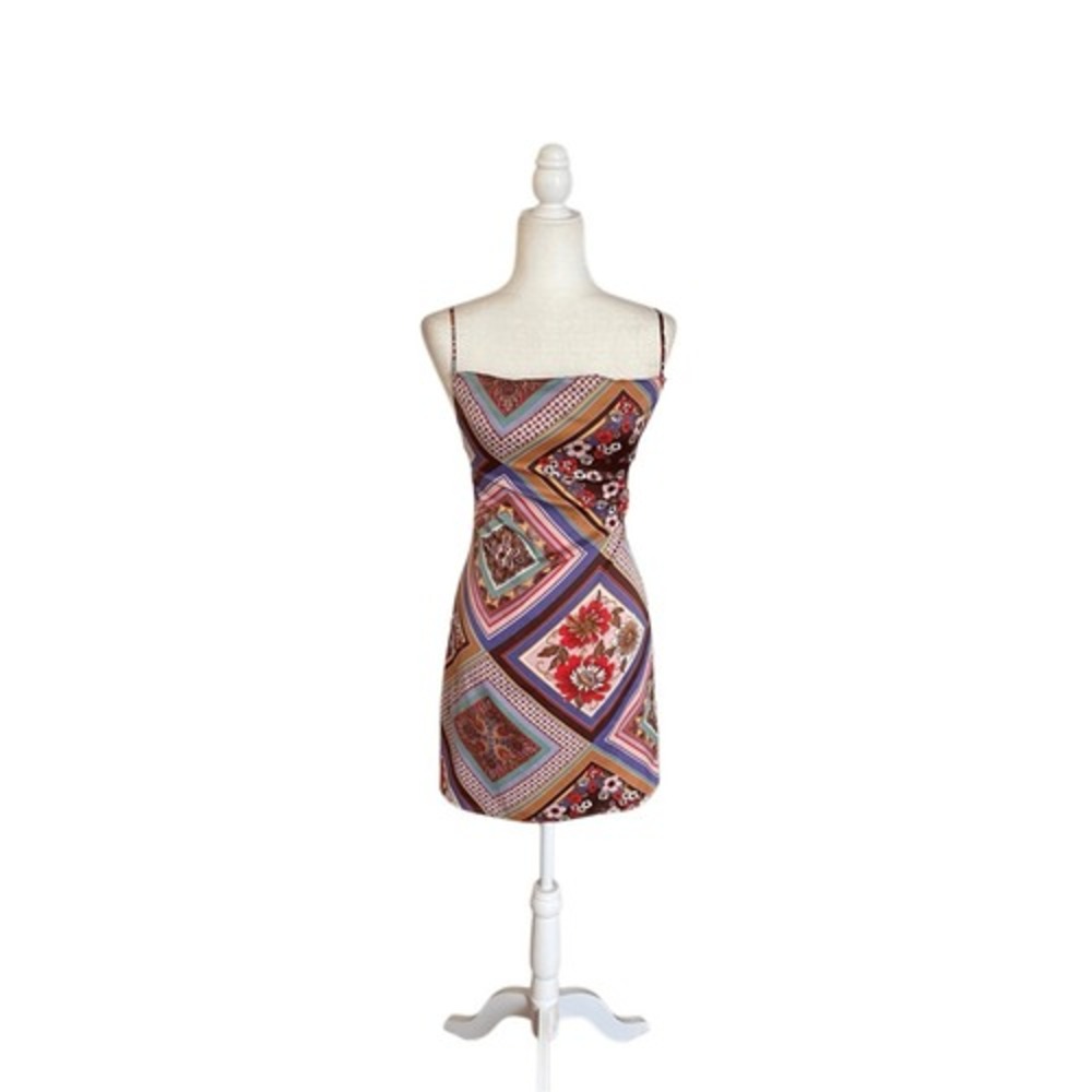 Urban Outfitters Mini Slip Dress XS Multicolor Scarf Print